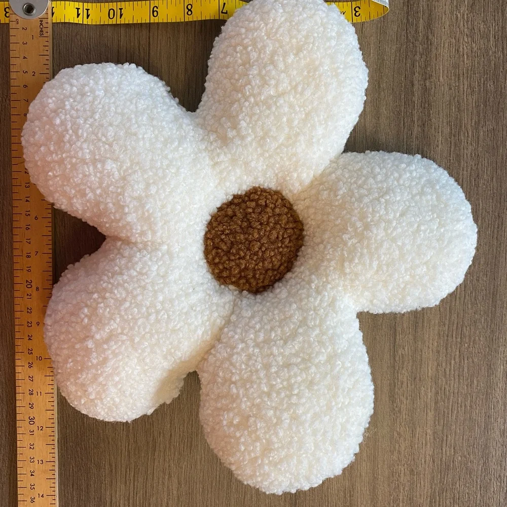 Cute Flower Shaped Sherpa Pillow, White/Brown. Hand Sewn, Soft and Cozy! - Picture 4 of 4